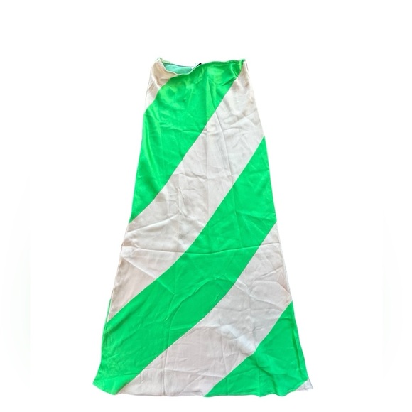 Topshop Wide Stripe Maxi Skirt Neon Green Cream Size 2 NWT - Picture 9 of 11